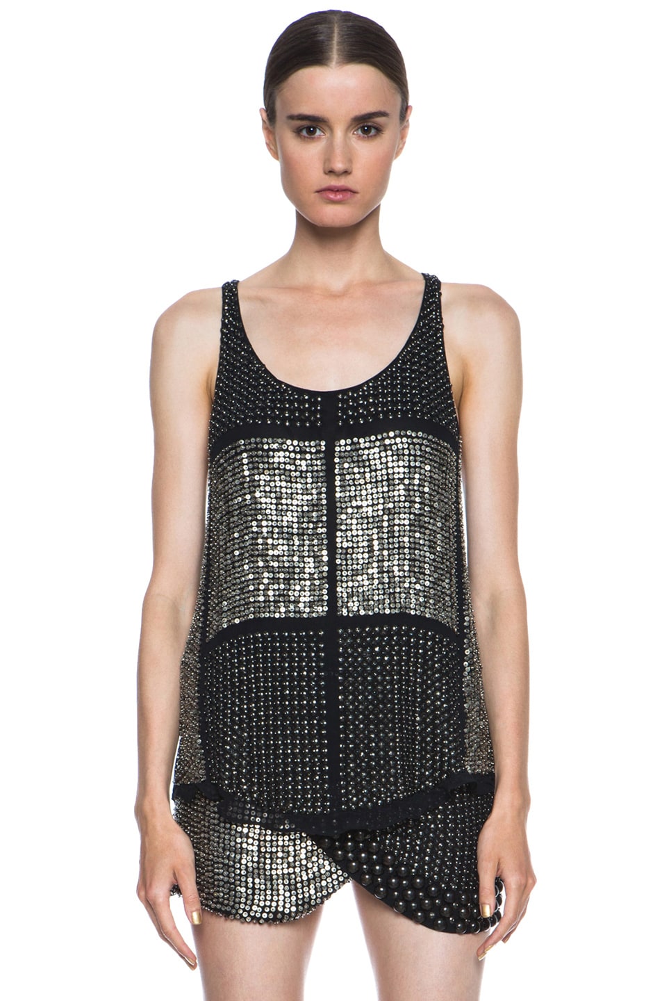 Image 1 of Isabel Marant Peachy Silk Embroidered Georgette Tank in Black