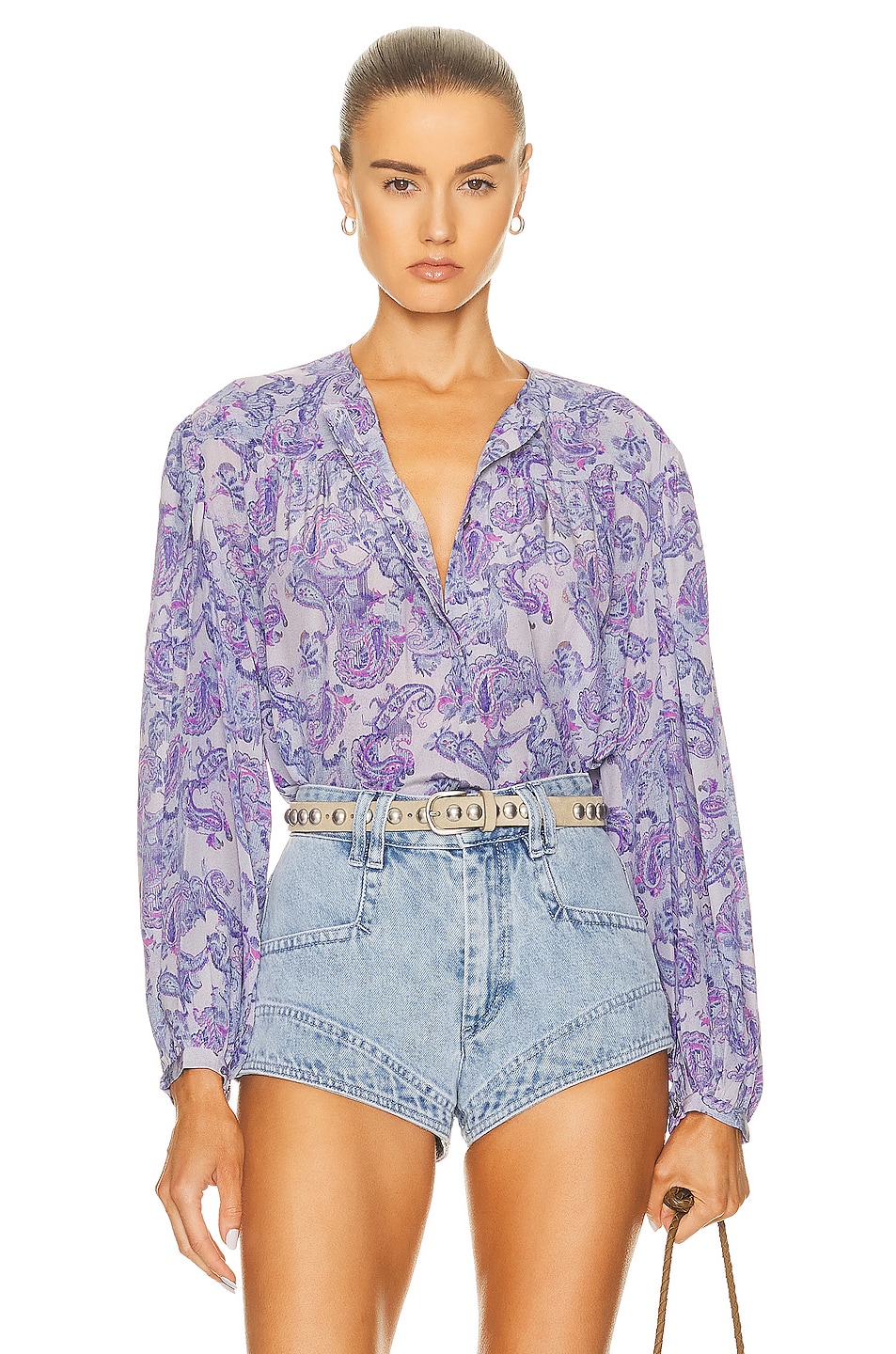 Image 1 of Isabel Marant Brunille Printed Crepe Top in Ice Blue