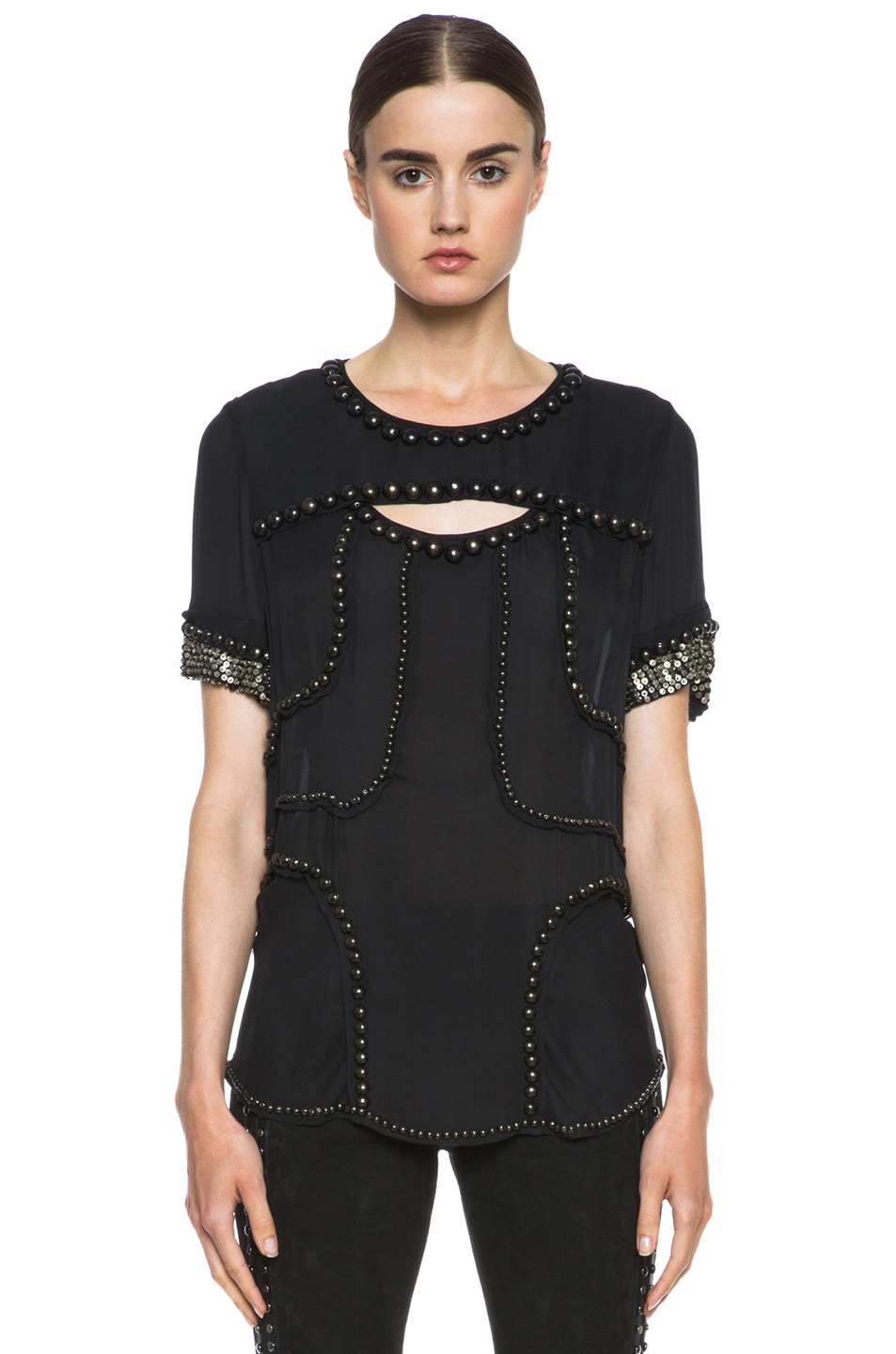 Image 1 of Isabel Marant Qweeny Silk Studded Top in Black