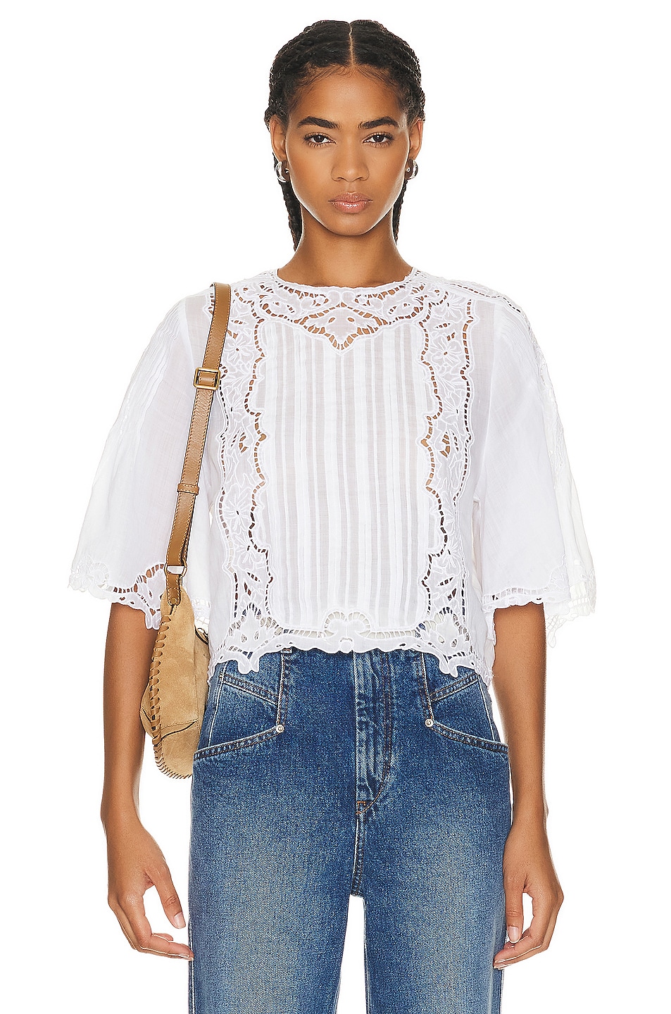 Image 1 of Isabel Marant Kory Embroidered Ramie Blouse in White