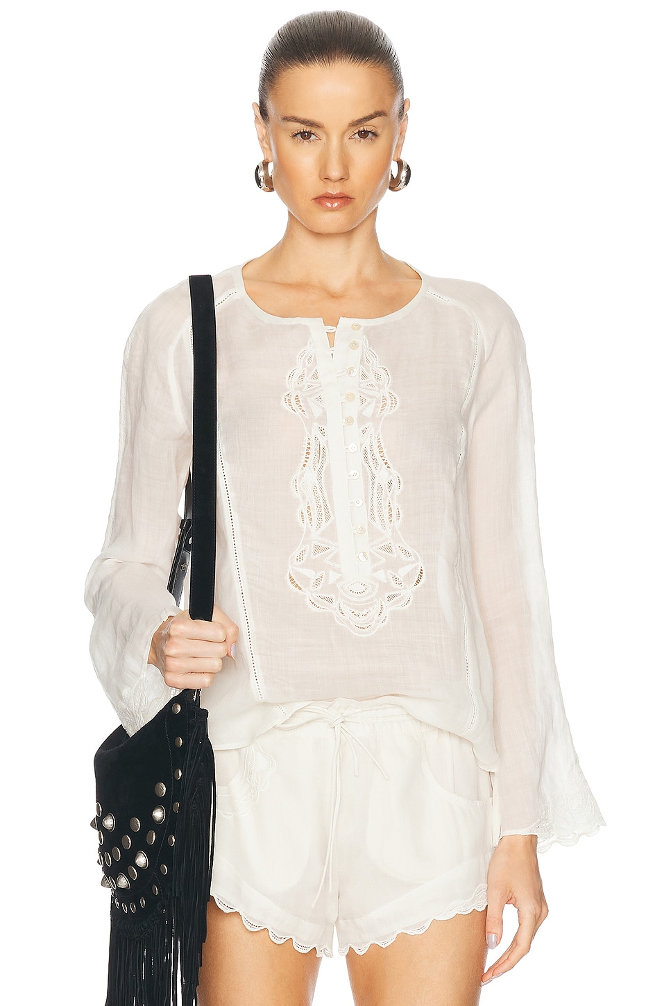 Isabel Marant Luciele Broderie Anglaise-trimmed Ramie Blouse