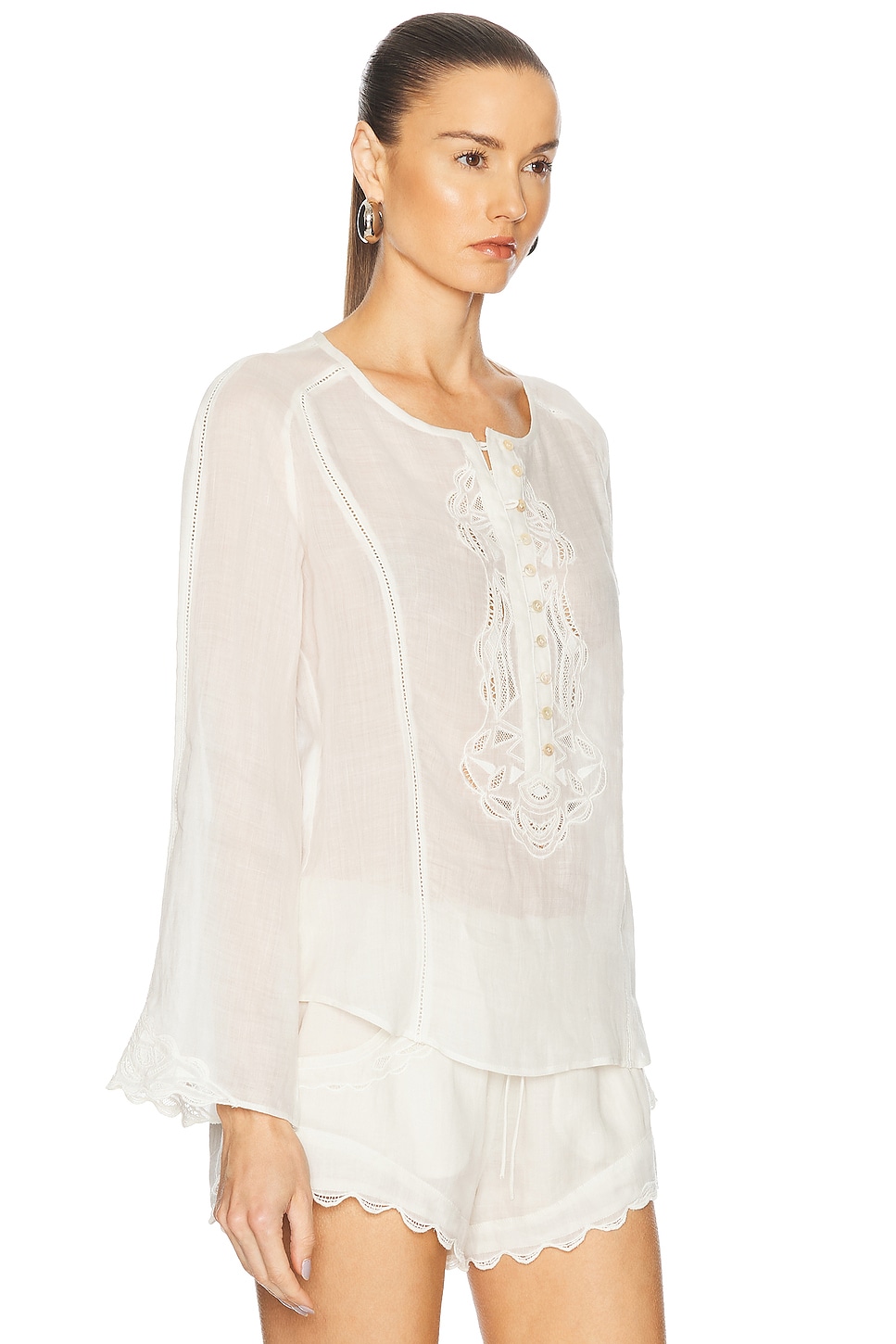 Isabel Marant Luciele Broderie Anglaise-trimmed Ramie Blouse