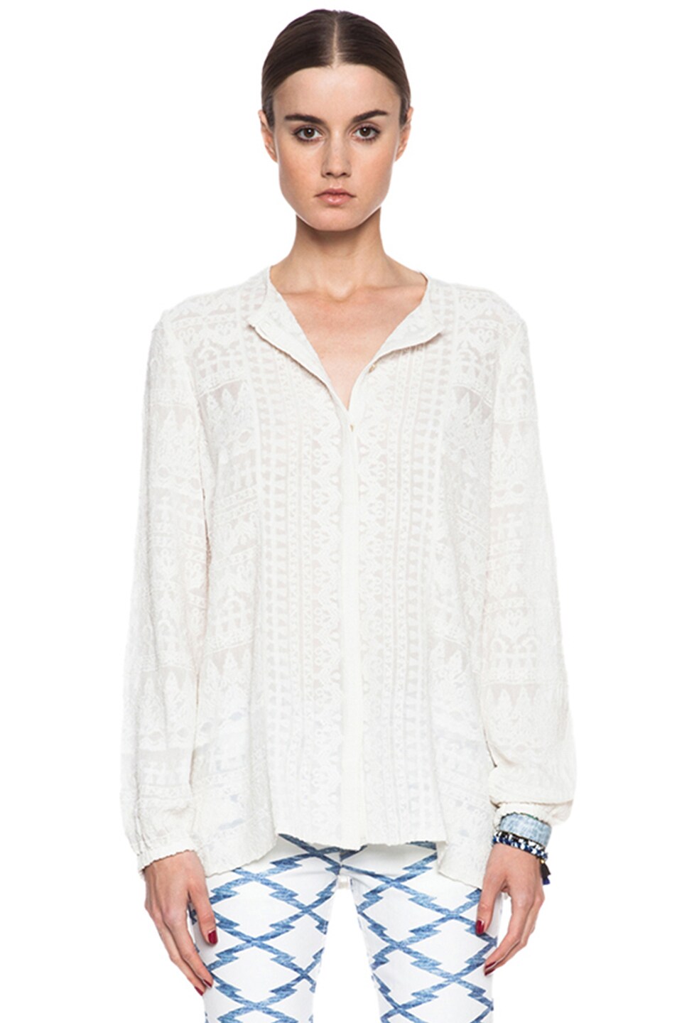 Image 1 of Isabel Marant Tia Embroidered Viscose Top in Ecru
