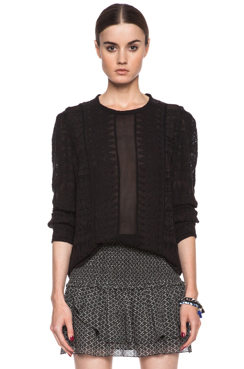 Image 1 of Isabel Marant Tess Embroidered Viscose Top in Black