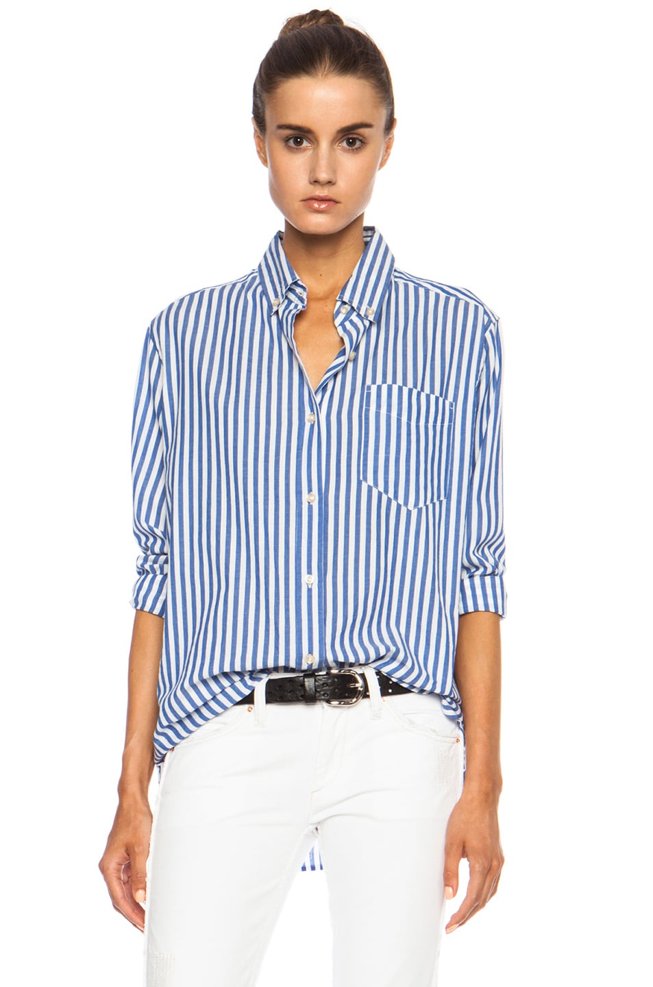 Image 1 of Isabel Marant Eddie Over Striped Cotton Shirt in Blue