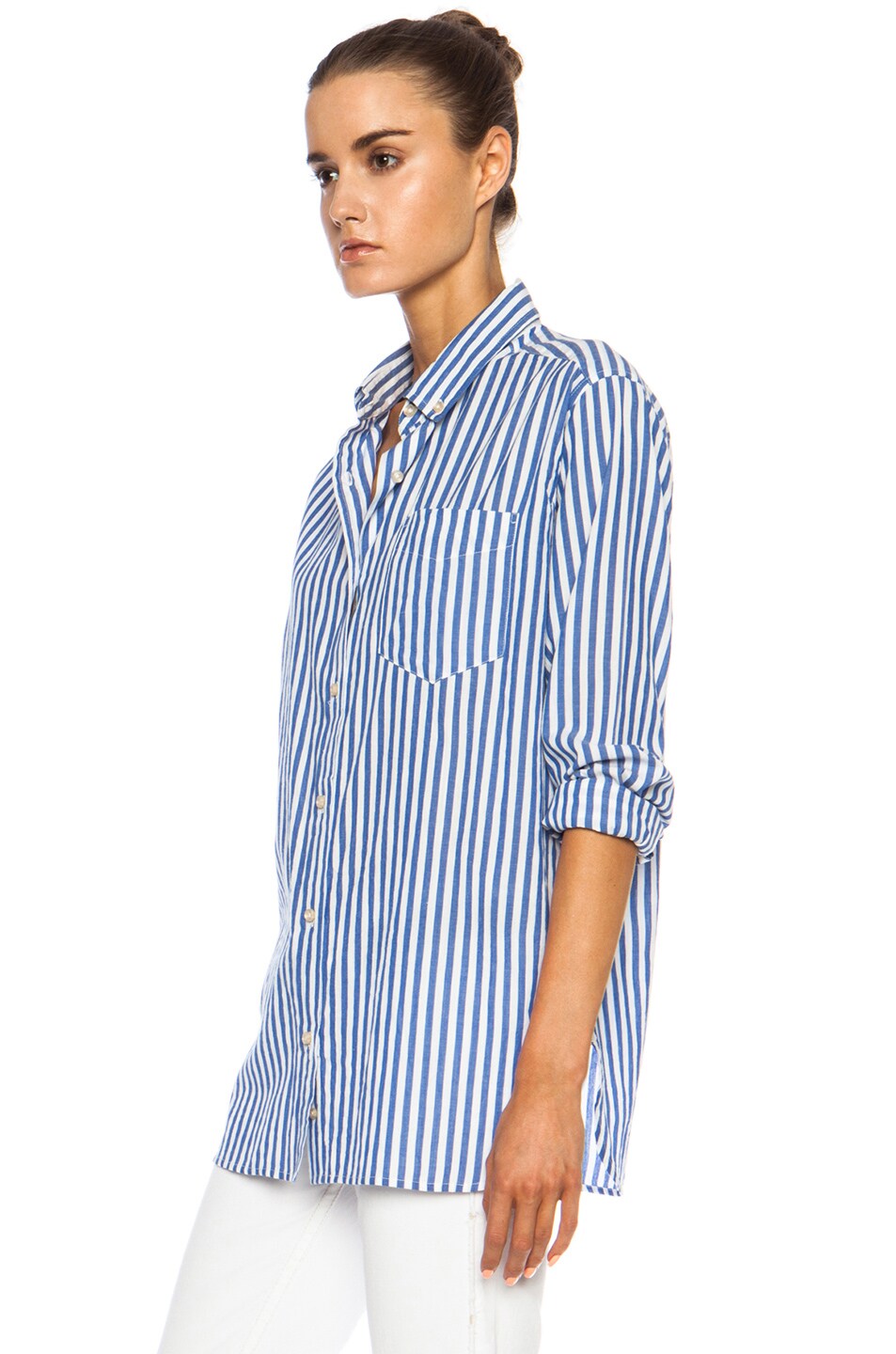 Isabel Marant Eddie Over Striped Cotton Shirt in Blue | FWRD