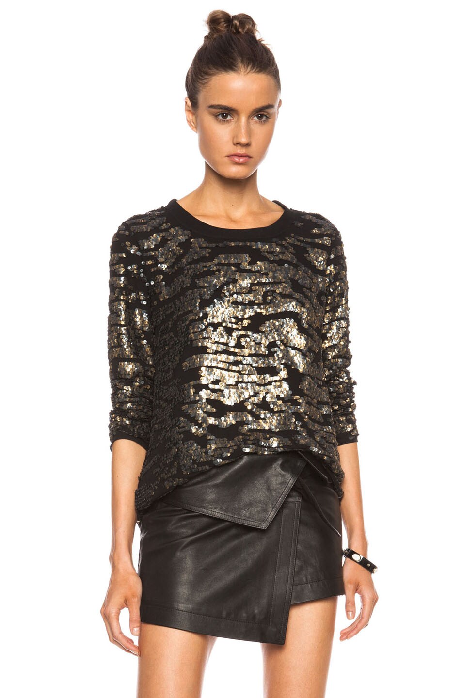 Image 1 of Isabel Marant Fedilon Embroidered Silk Georgette Top in Dore