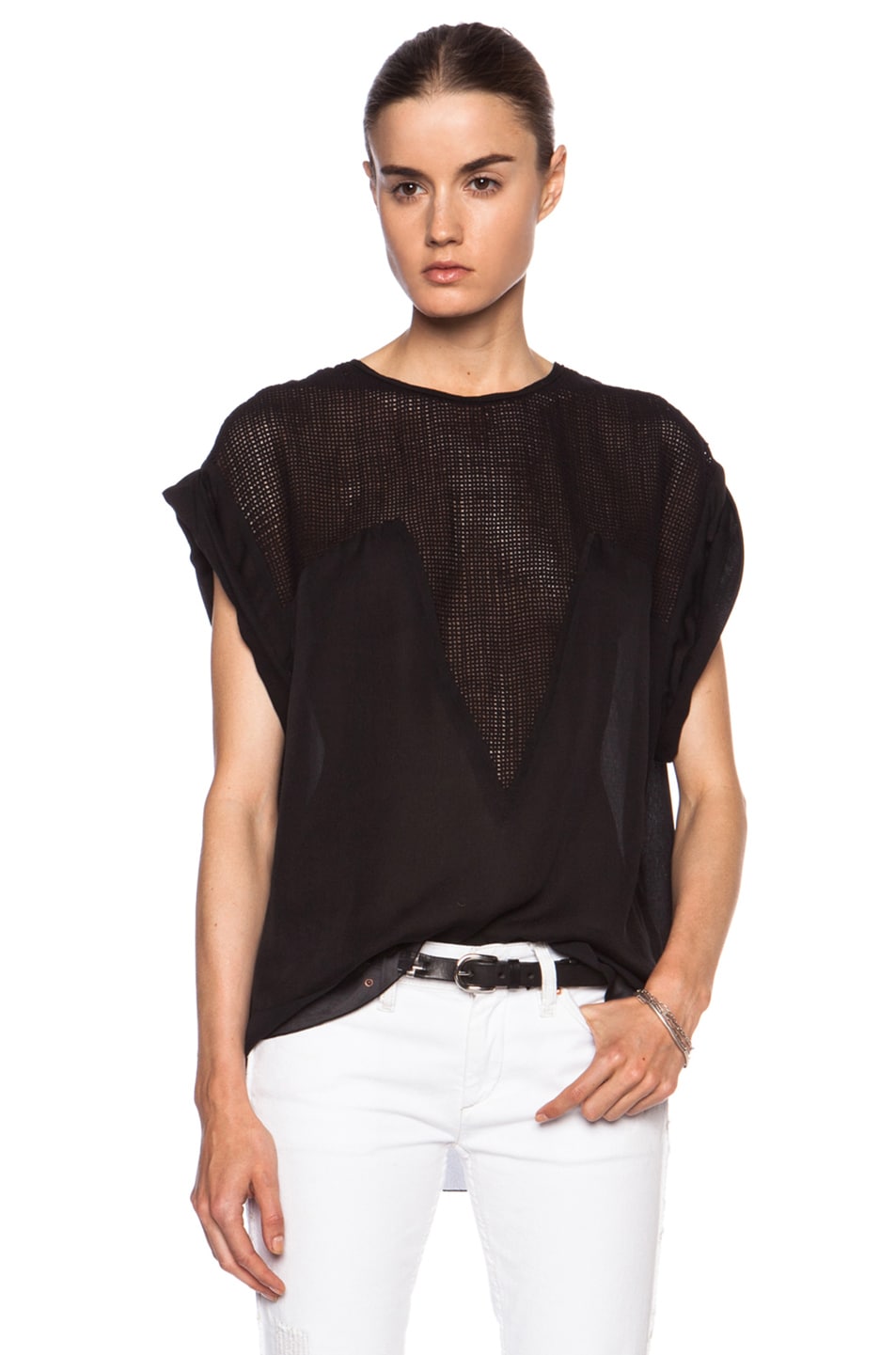 Image 1 of Isabel Marant Rea Modern Flou Cotton Top in Black