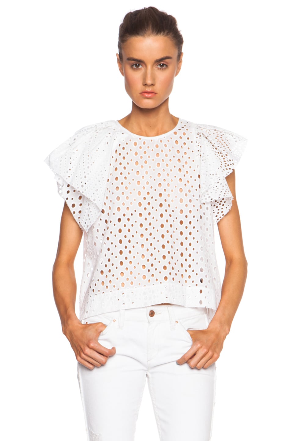 Image 1 of Isabel Marant Vlady French Embroidery Cotton Top in White