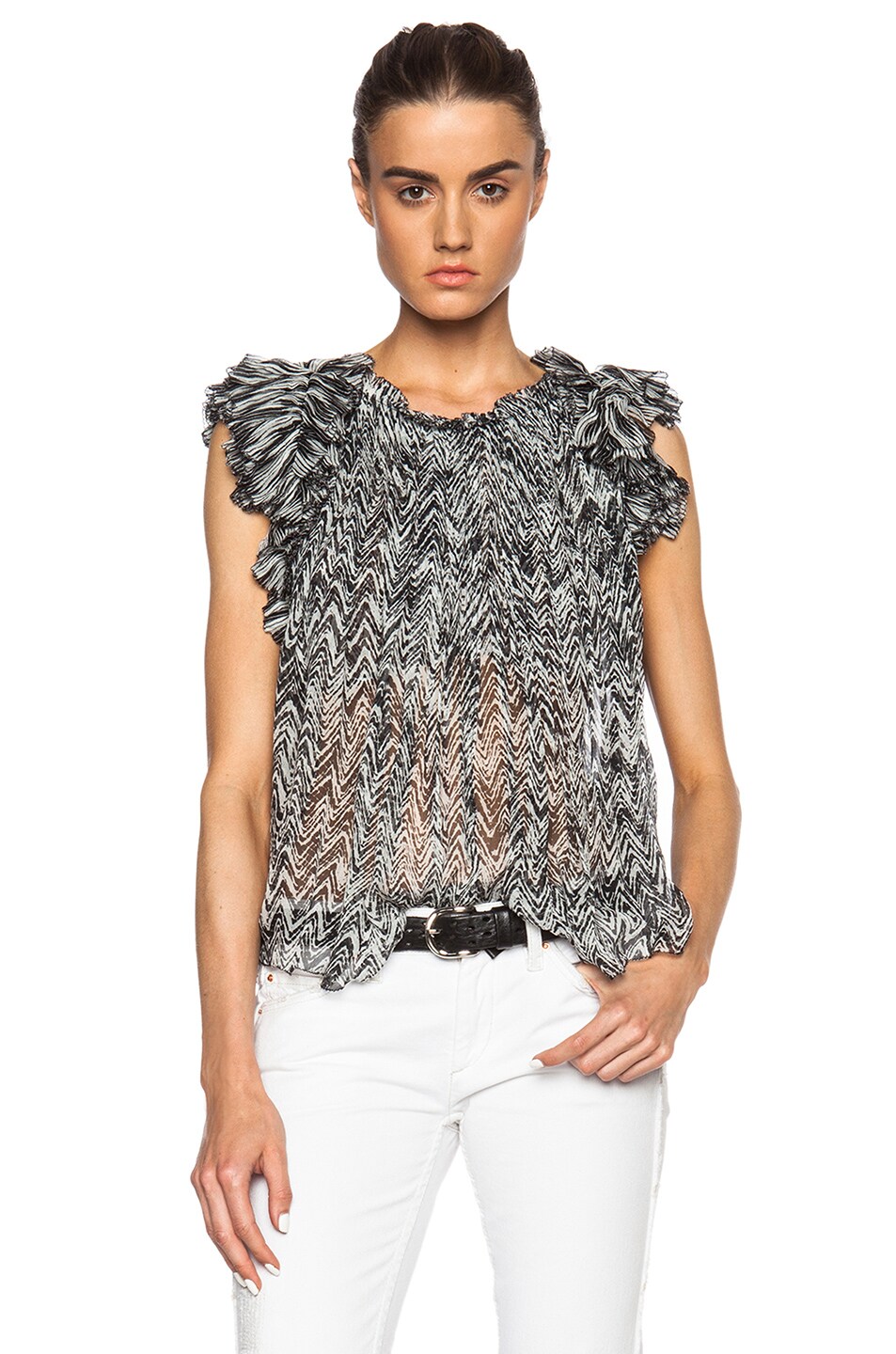 Image 1 of Isabel Marant Marcia Pleated Chiffon Silk Top in Black
