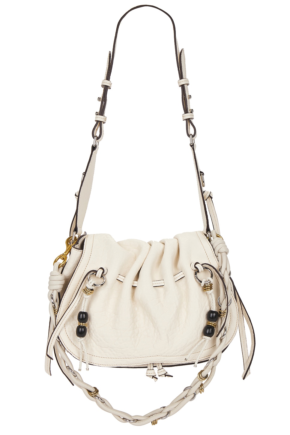 Isabel Marant Bolton Embellished Tasseled Textured-leather Shoulder Bag In White