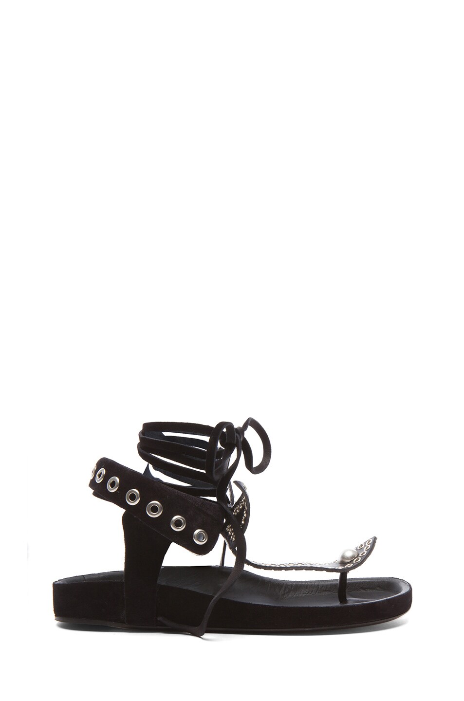 Image 1 of Isabel Marant Edris Calfskin Velvet Leather Sandals in Black