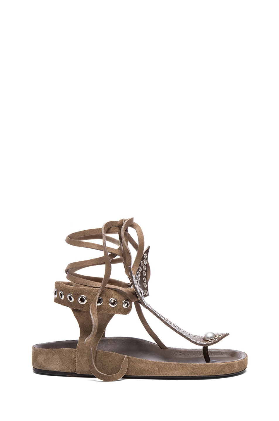 Image 1 of Isabel Marant Edris Calfskin Velvet Leather Sandals in Khaki