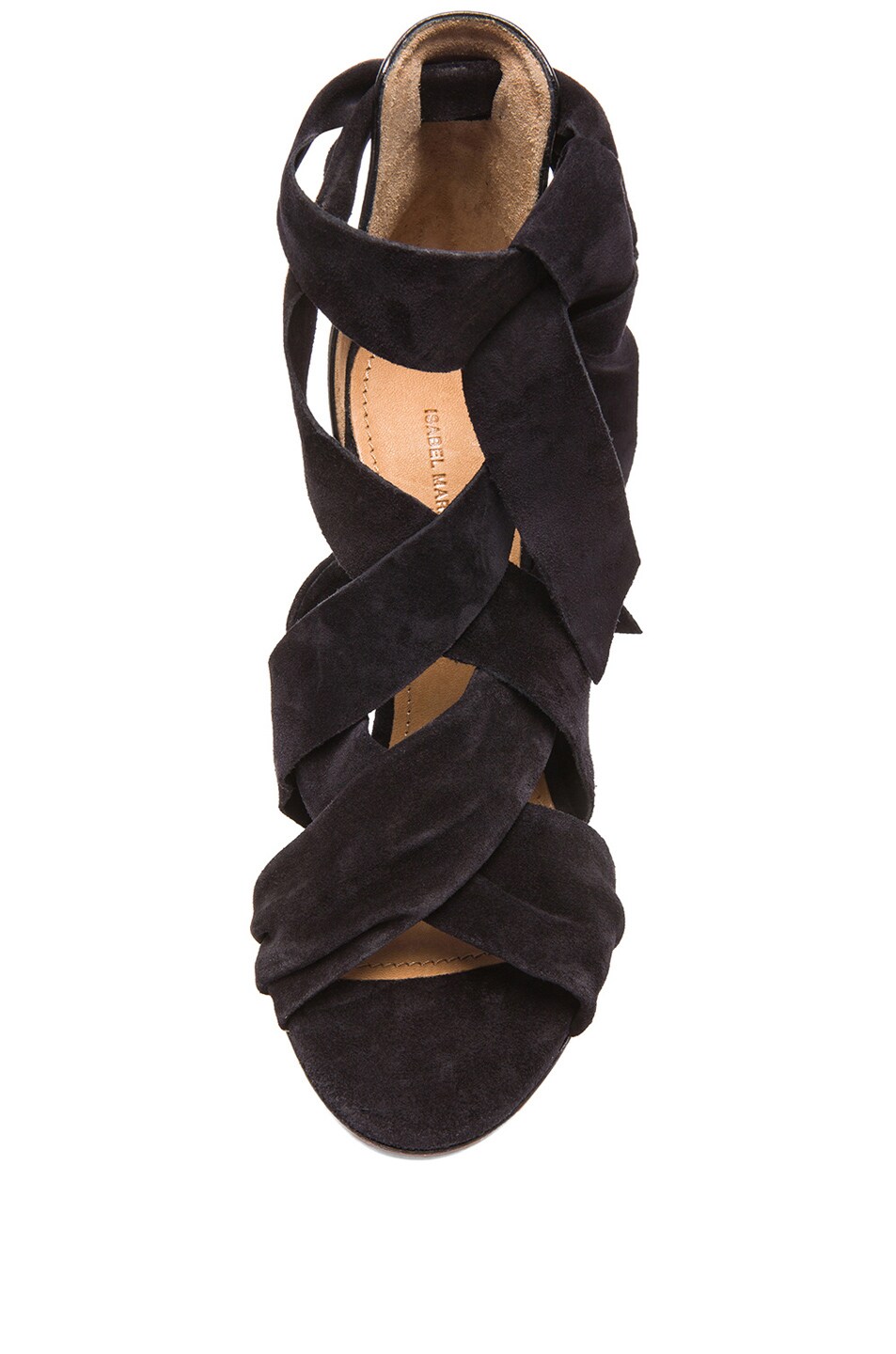 Isabel Marant Amelia Wrap Calfskin Velvet Leather Heels in Black | FWRD