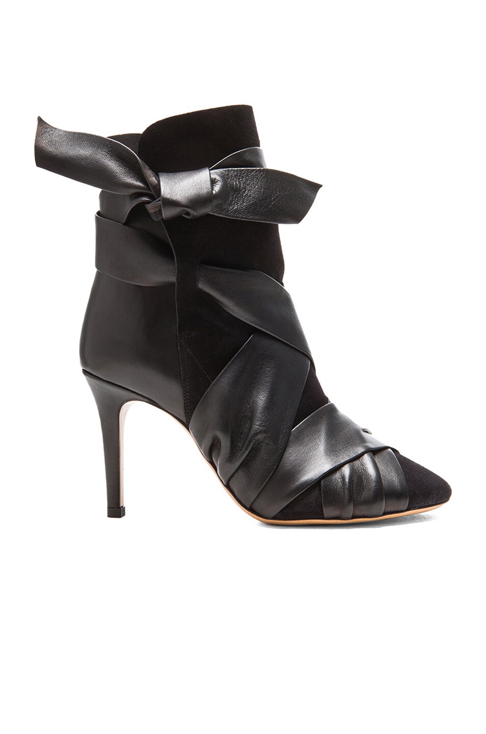 Image 1 of Isabel Marant Angie Calfskin Velvet Leather Booties in Black