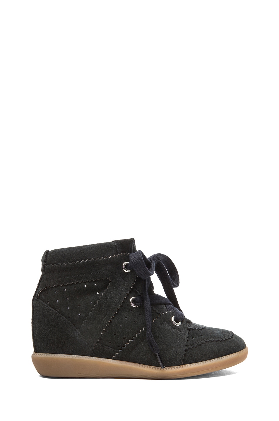 Image 1 of Isabel Marant Bobby Calfskin Velvet Leather Sneakers in Faded Black