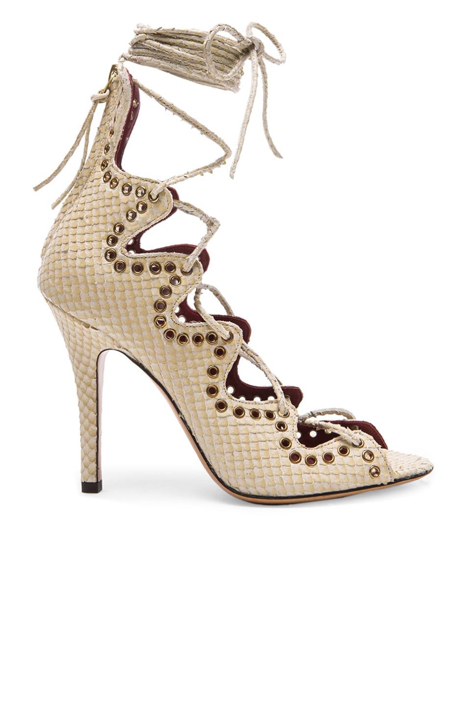 Image 1 of Isabel Marant Lelie Snaky Ghillies Calfskin Leather Sandals in Ecru