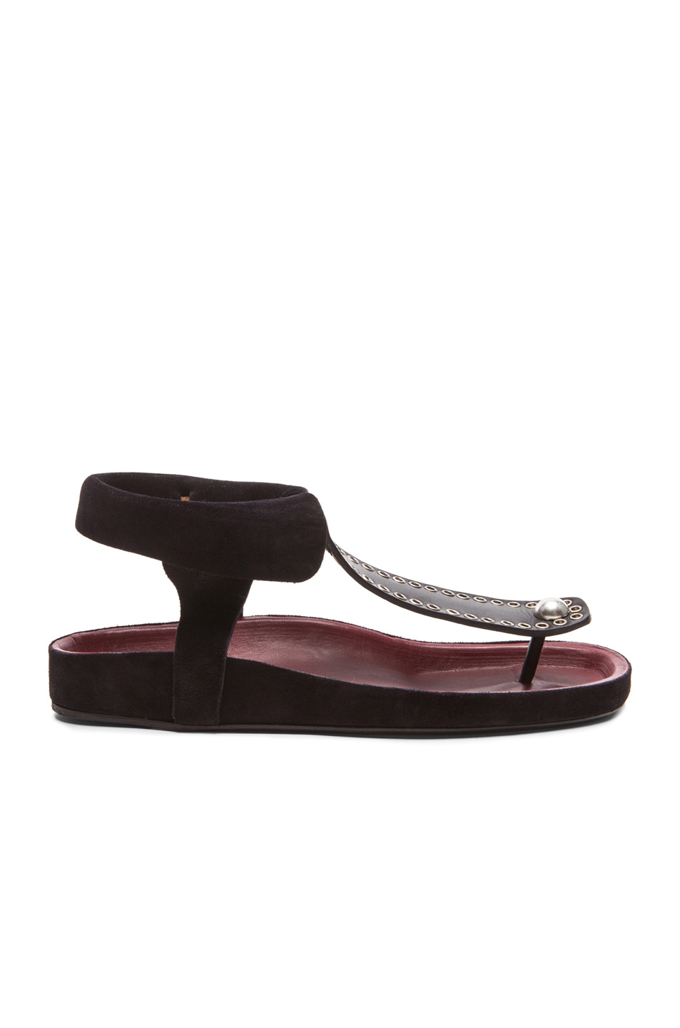 Image 1 of Isabel Marant Lapsy Eyelet Calfskin Velvet Leather Sandals in Black