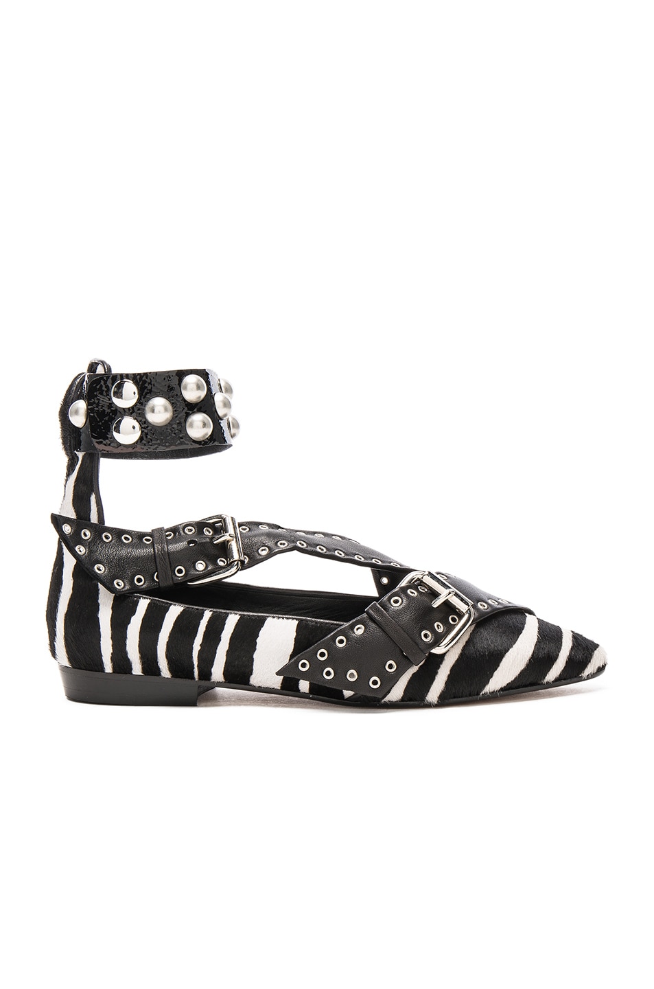 Image 1 of Isabel Marant Calf Hair Linzy Eyelet Flats in Black & White