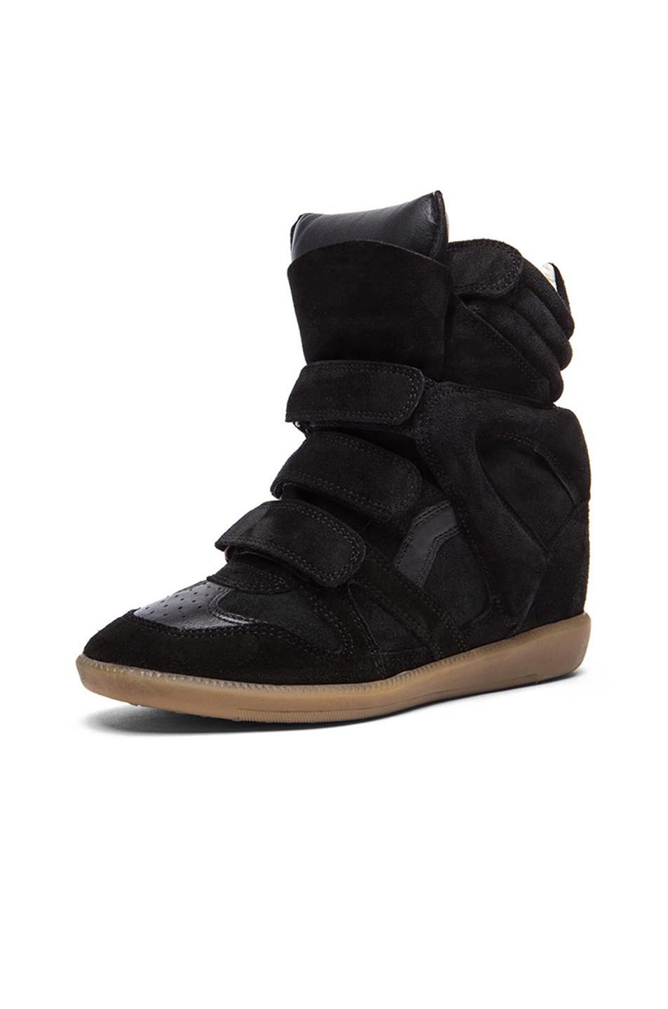 Isabel Marant Bekett Calfskin Velvet Leather Sneakers in Faded Black | FWRD
