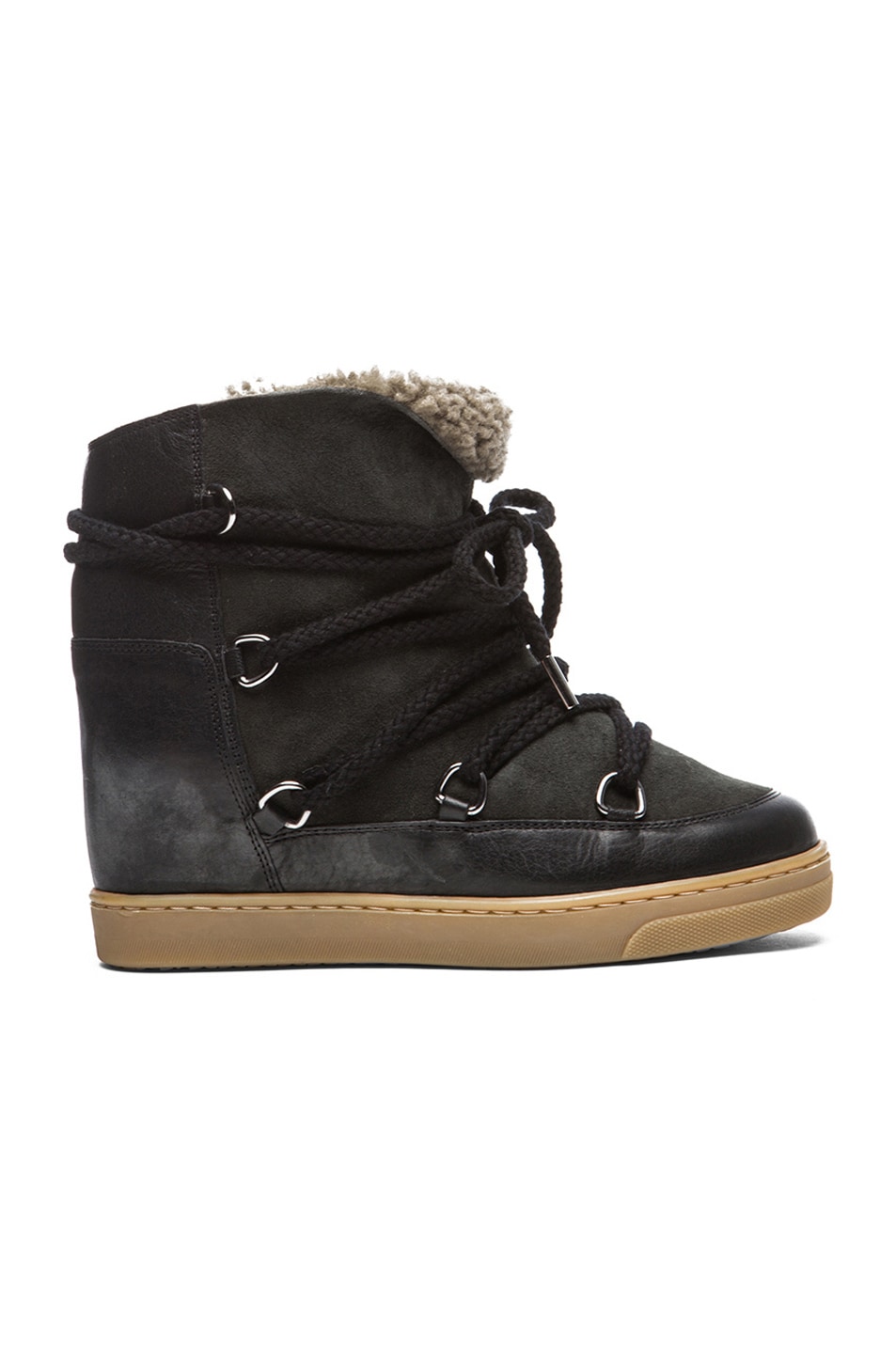 Image 1 of Isabel Marant Nowles Shearling and Leather Boots in Black