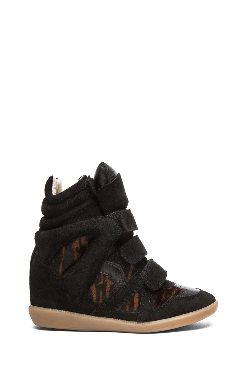 Image 1 of Isabel Marant Benett Calfskin Velvet Leather Pony Sneakers in Fauve