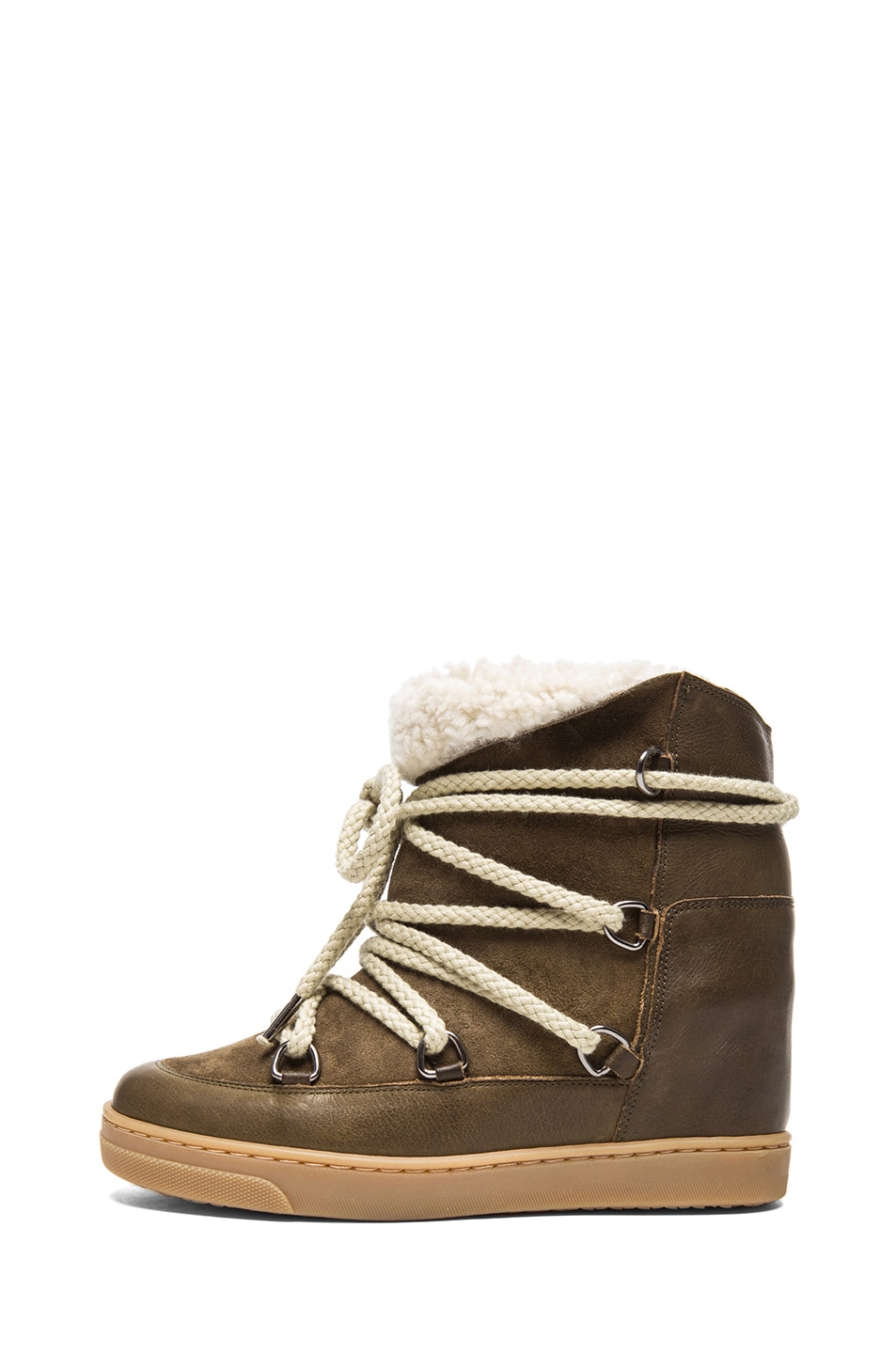 Image 1 of Isabel Marant Nowles Shearling & Calfskin Leather Boots in Khaki