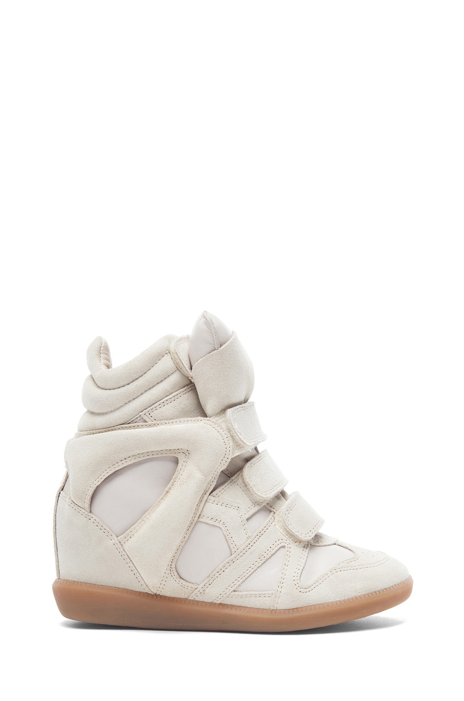 Image 1 of Isabel Marant Burt Calfskin Velvet Leather Sneakers in Ecru