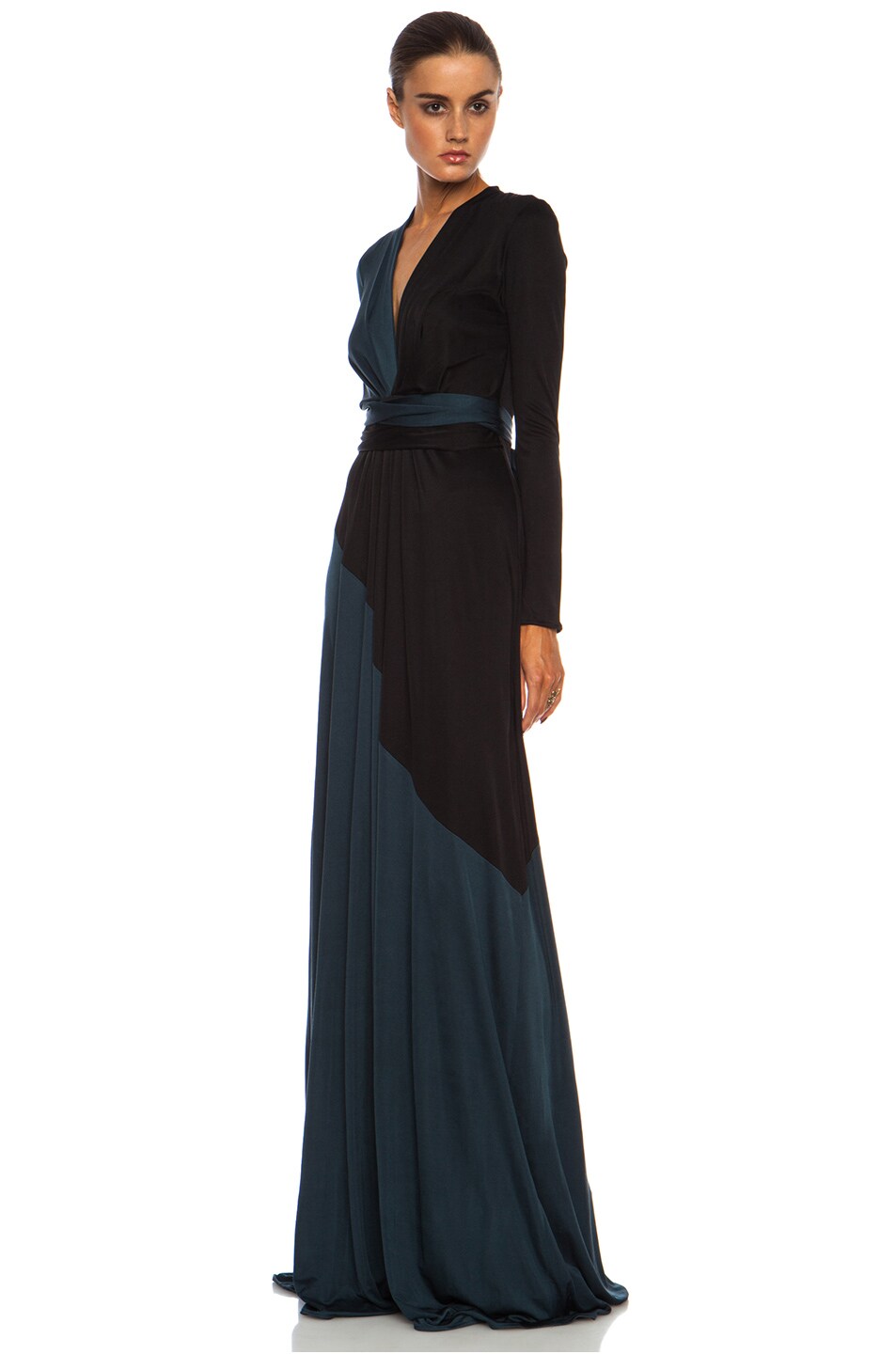 Issa Florence Color Block Maxi Silk-Blend Gown in Petrol | FWRD