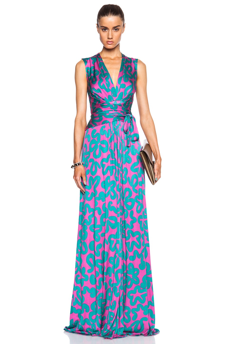 Image 1 of Issa Hazelle Silk Jersey Blend Printed Wrap Gown in Magenta