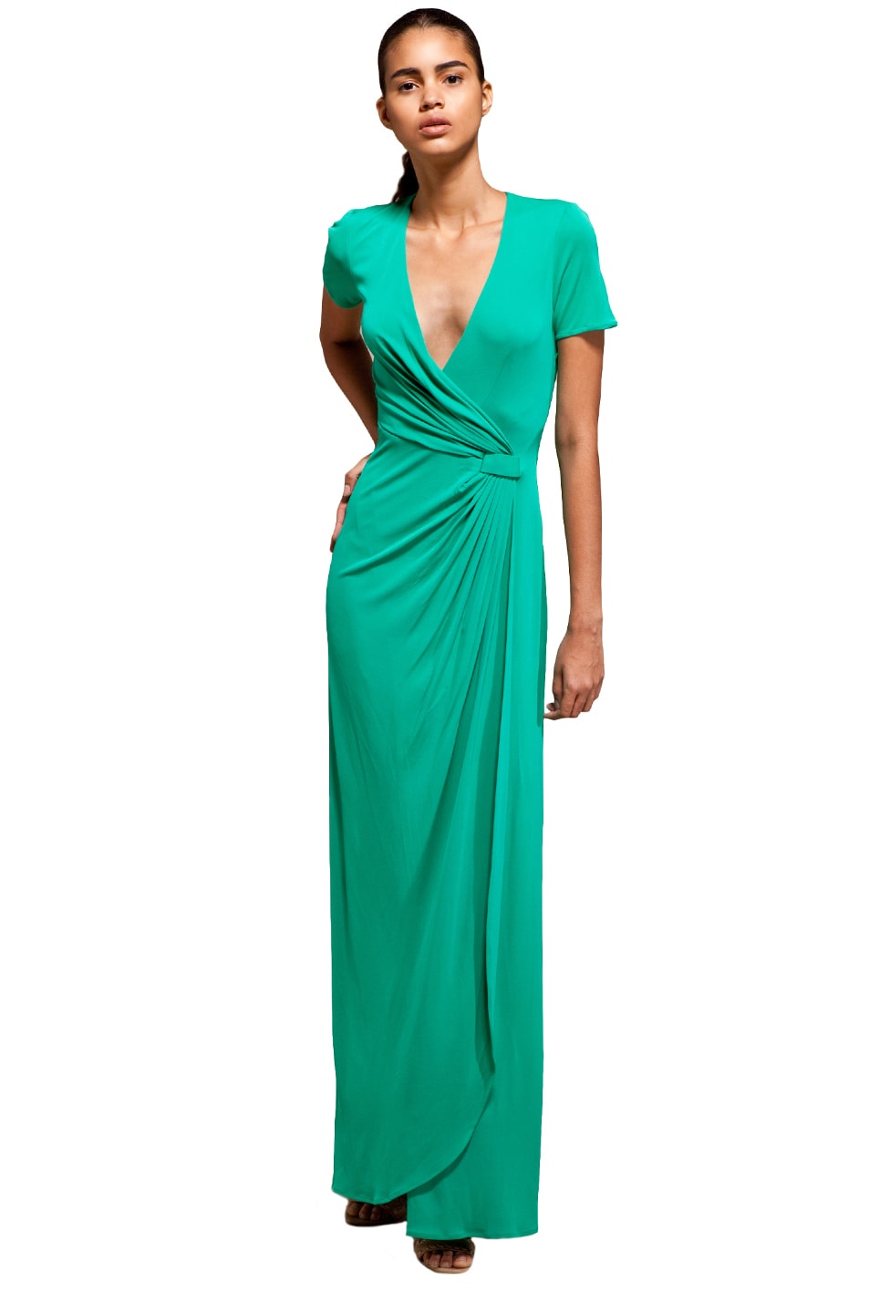 Image 1 of Issa Cap Sleeve Wrap Dress in Dark Green