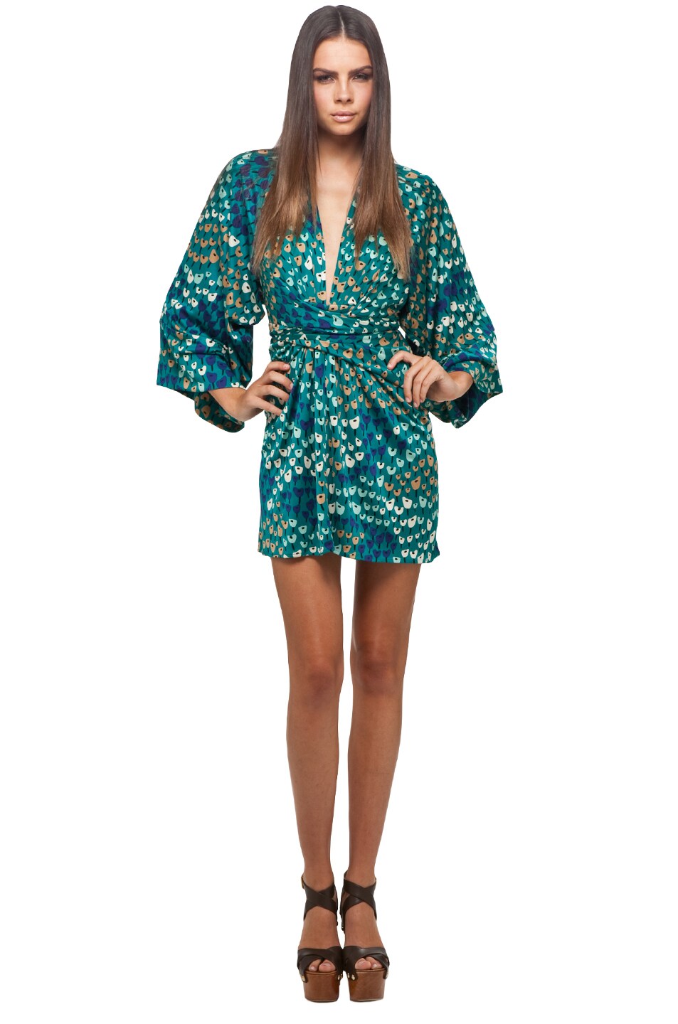 Issa Long Kimono Dress In Green Fwrd Image 1 Of Issa Long Kimono Dress Print In Green