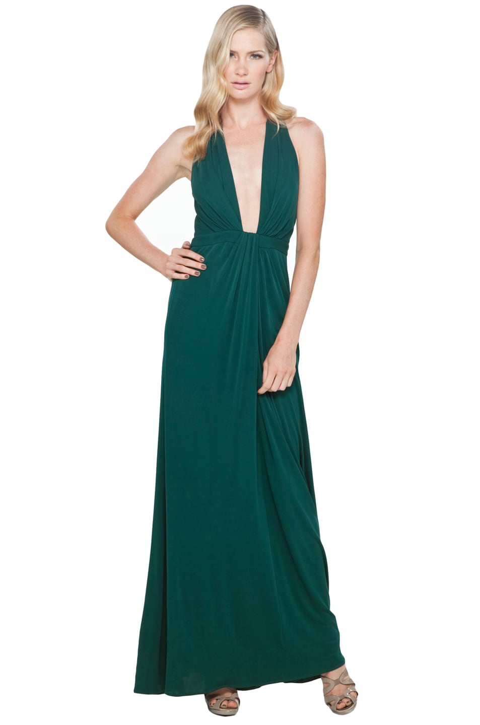 Image 1 of Issa Plunge Neck Halter Dress in Forest Green
