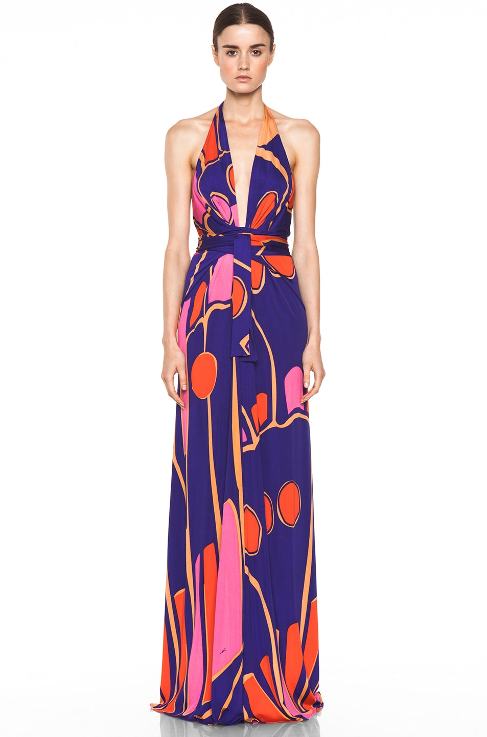 Image 1 of Issa Silk Printed Halter Maxi Dress in Indigo Multi