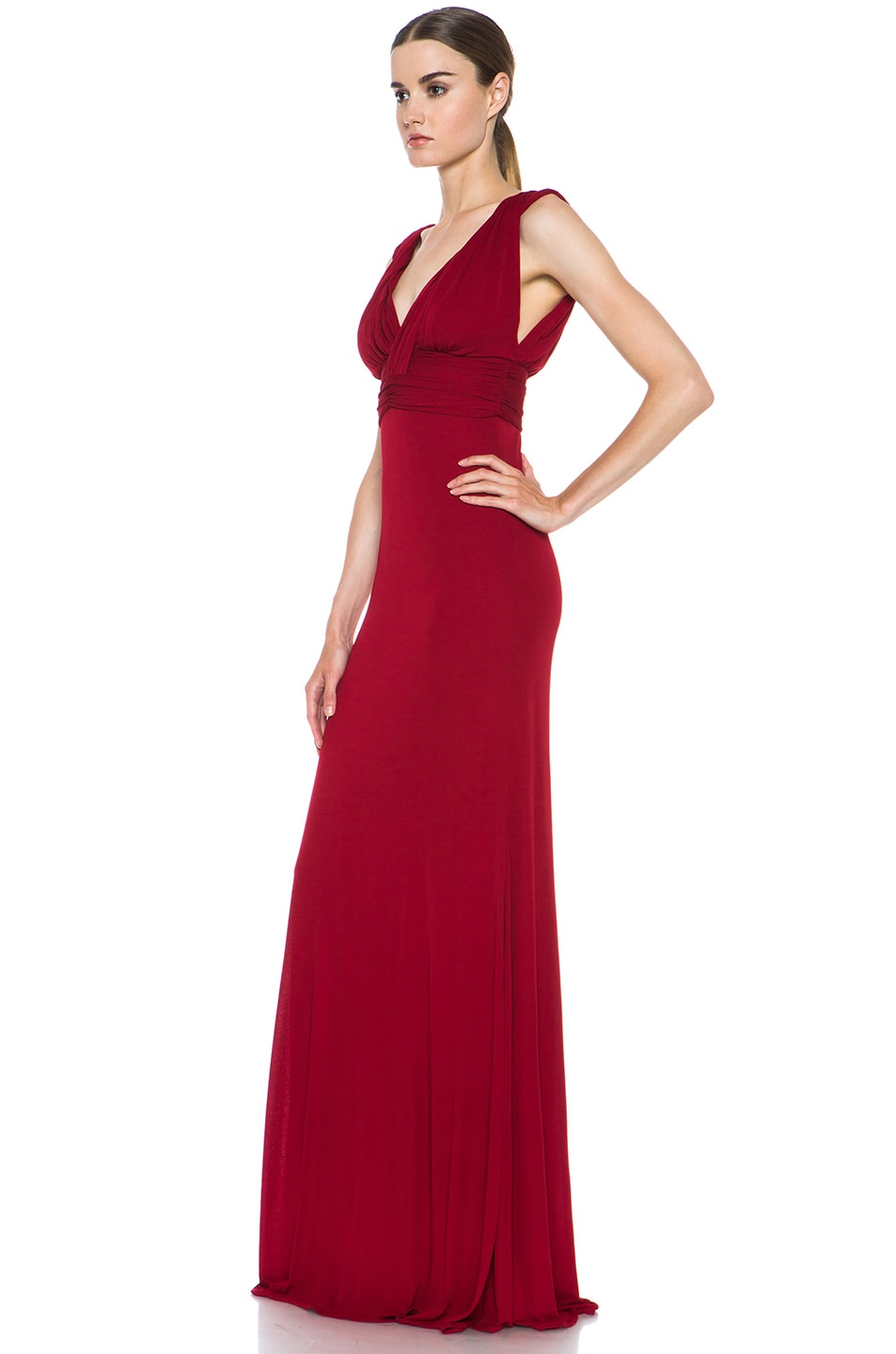 Issa Deep V Gown in Bordeaux | FWRD