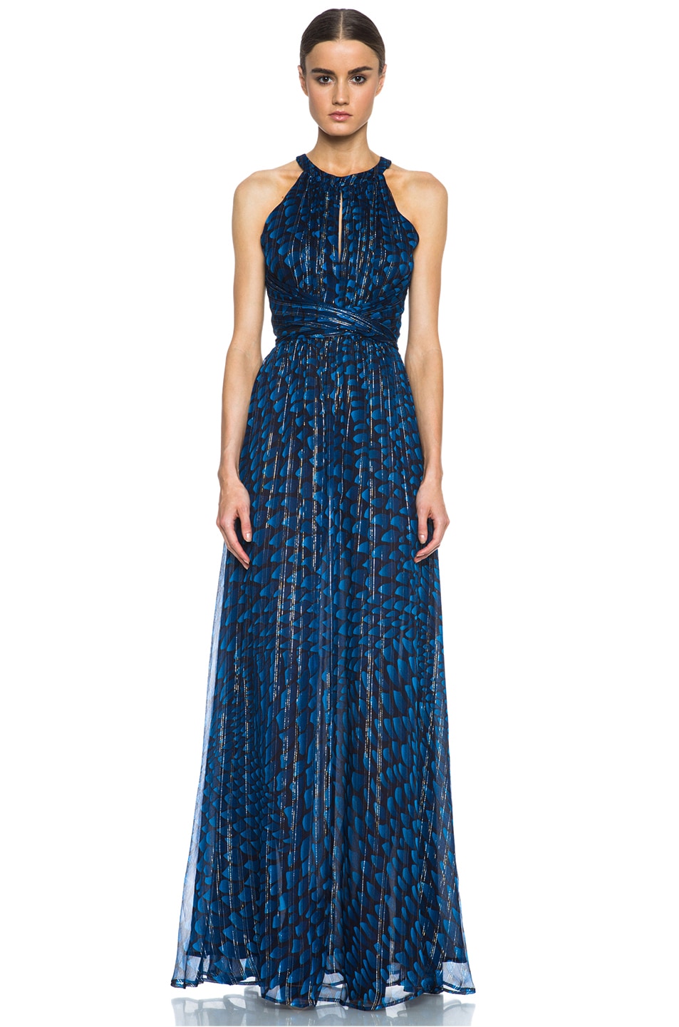 Image 1 of Issa Chiffon Metallic Gown in Navy