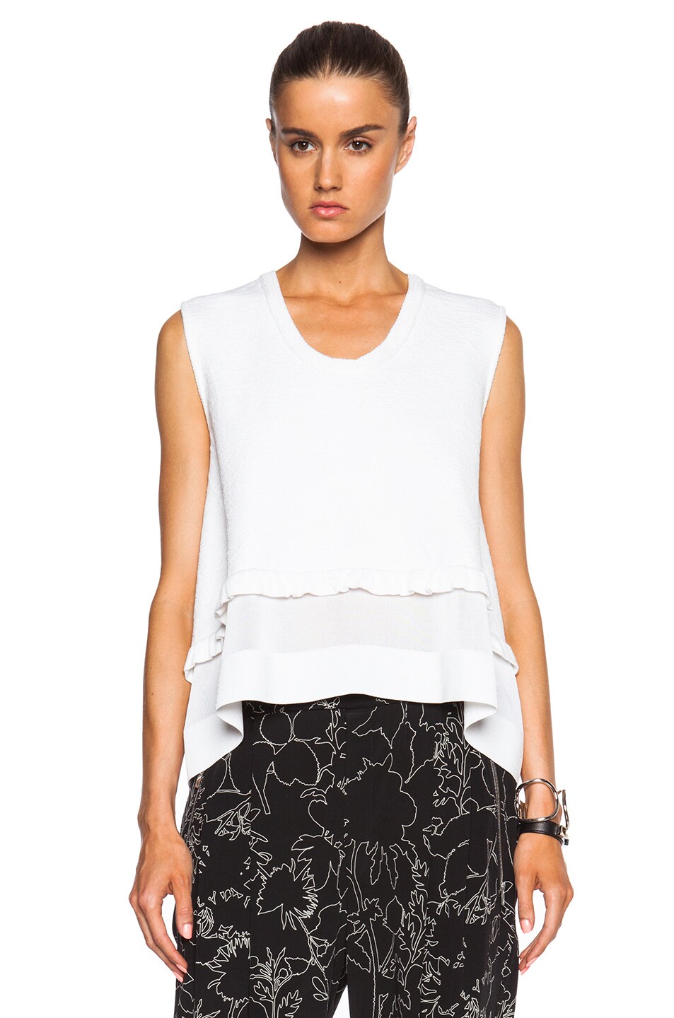 Image 1 of Issa Gwen Compact Viscose Linen Top in Ice White Multi