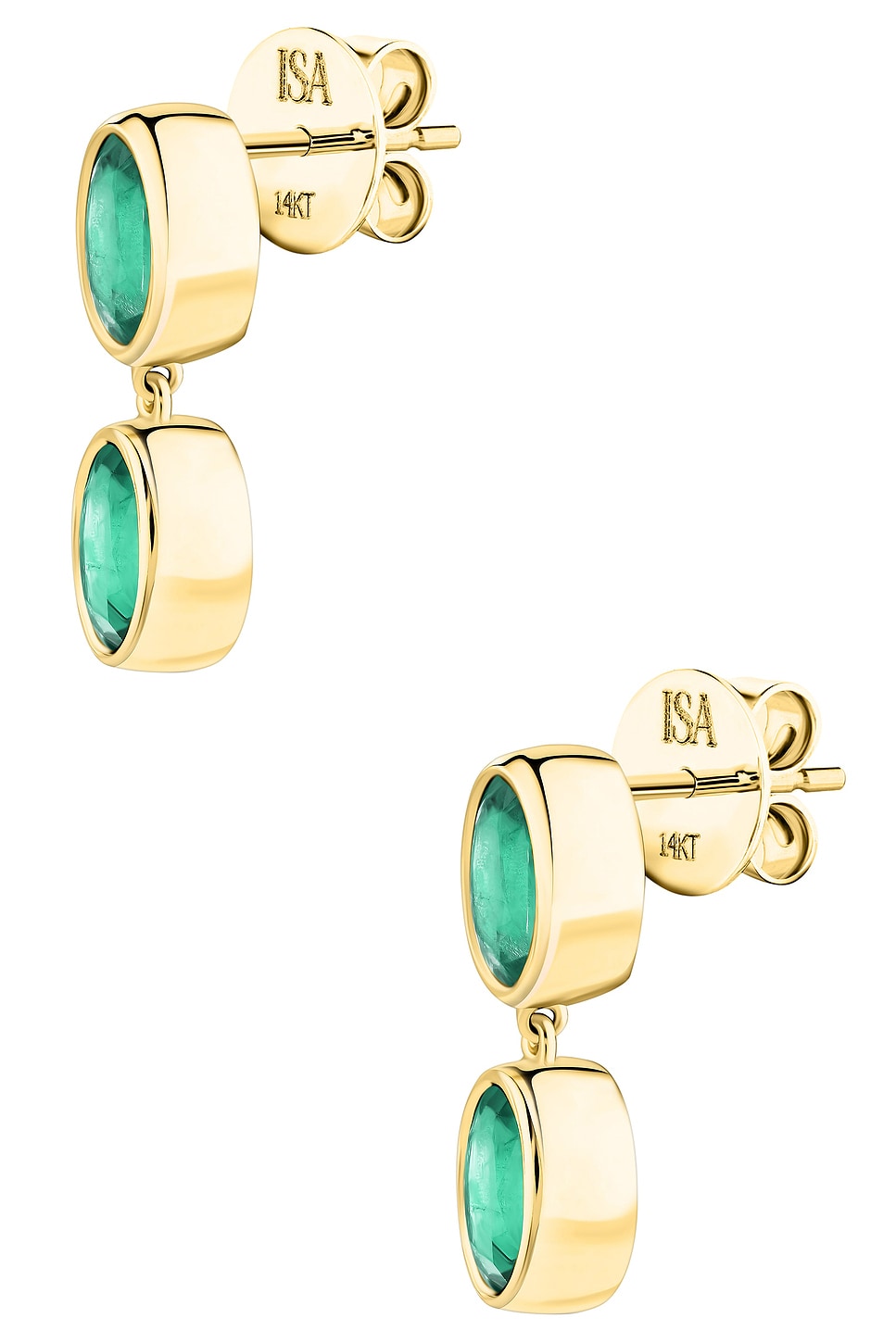 Image 1 of ISA GRUTMAN Double Drop Emerald Earrings in Yellow Gold