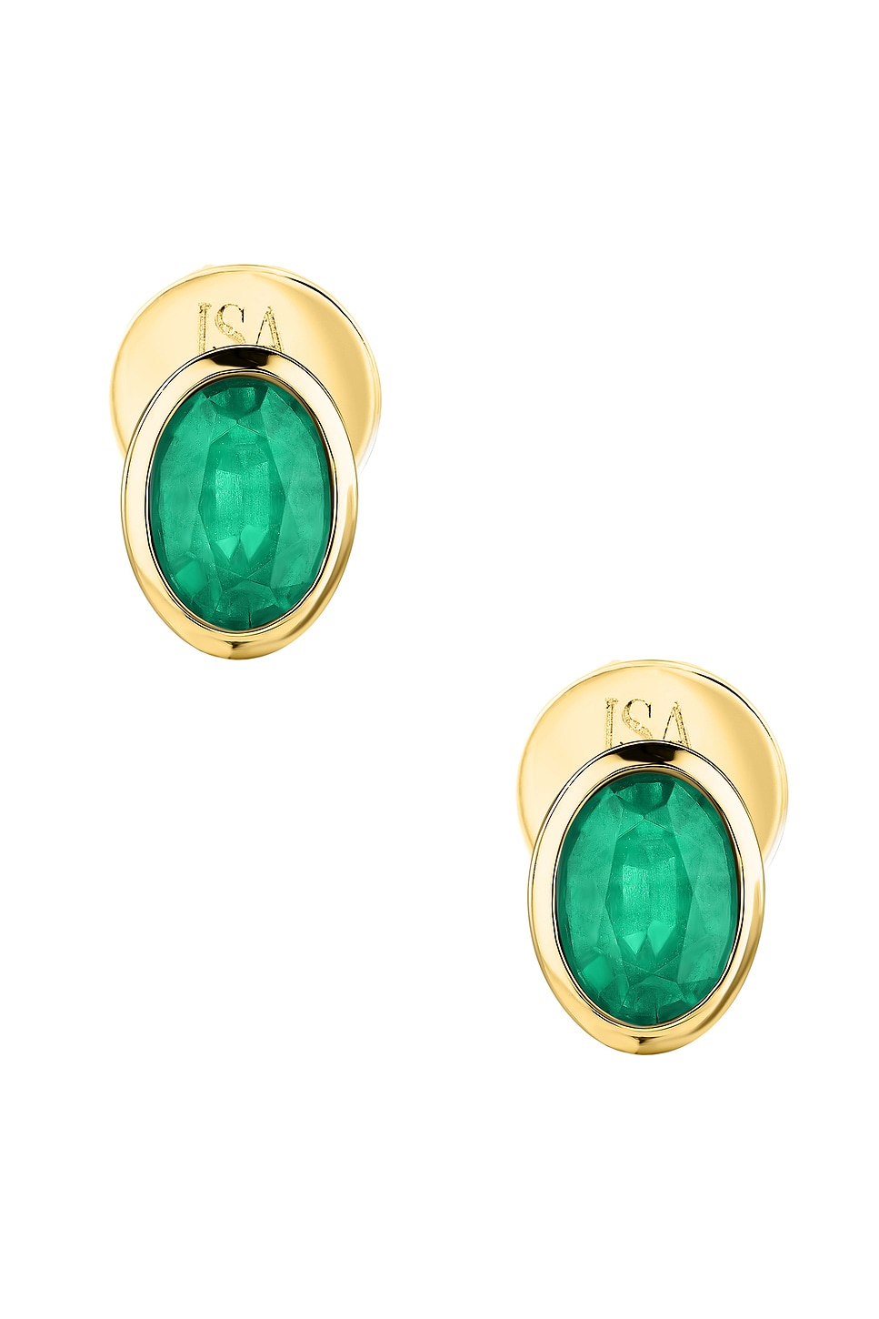 Image 1 of ISA GRUTMAN Emerald Bezel Stud Earrings in Yellow Gold