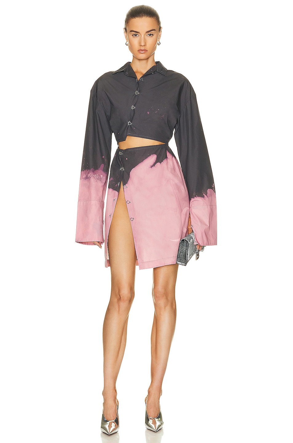 Image 1 of Jade Cropper Cutout Shirt Dress in Dip Dye Grey & Pink