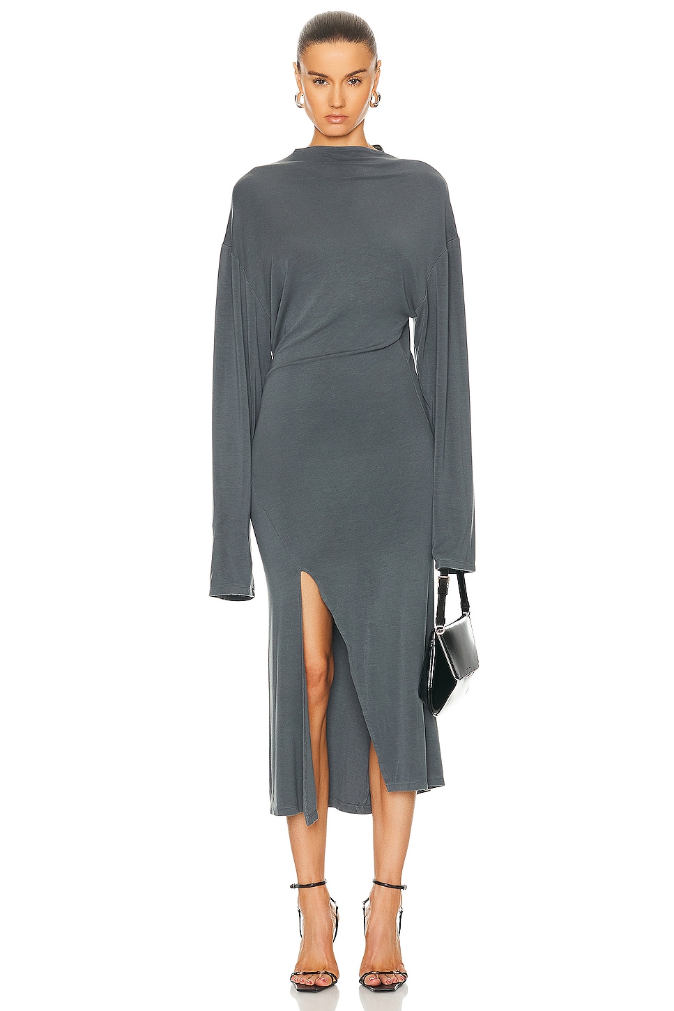 Jade Cropper Long Sleeve Oversized Slit Dress in Dye Grey | FWRD