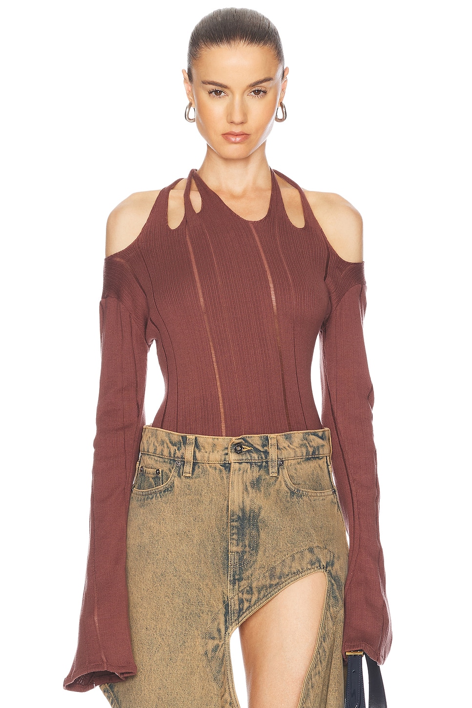 Braided Long Sleeve Top in Rust