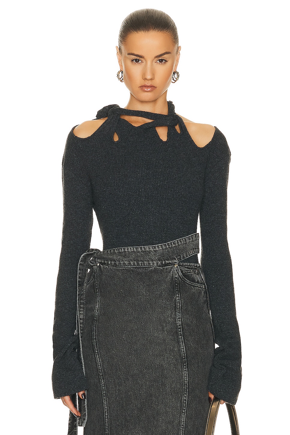 Braided Long Sleeve Top in Charcoal