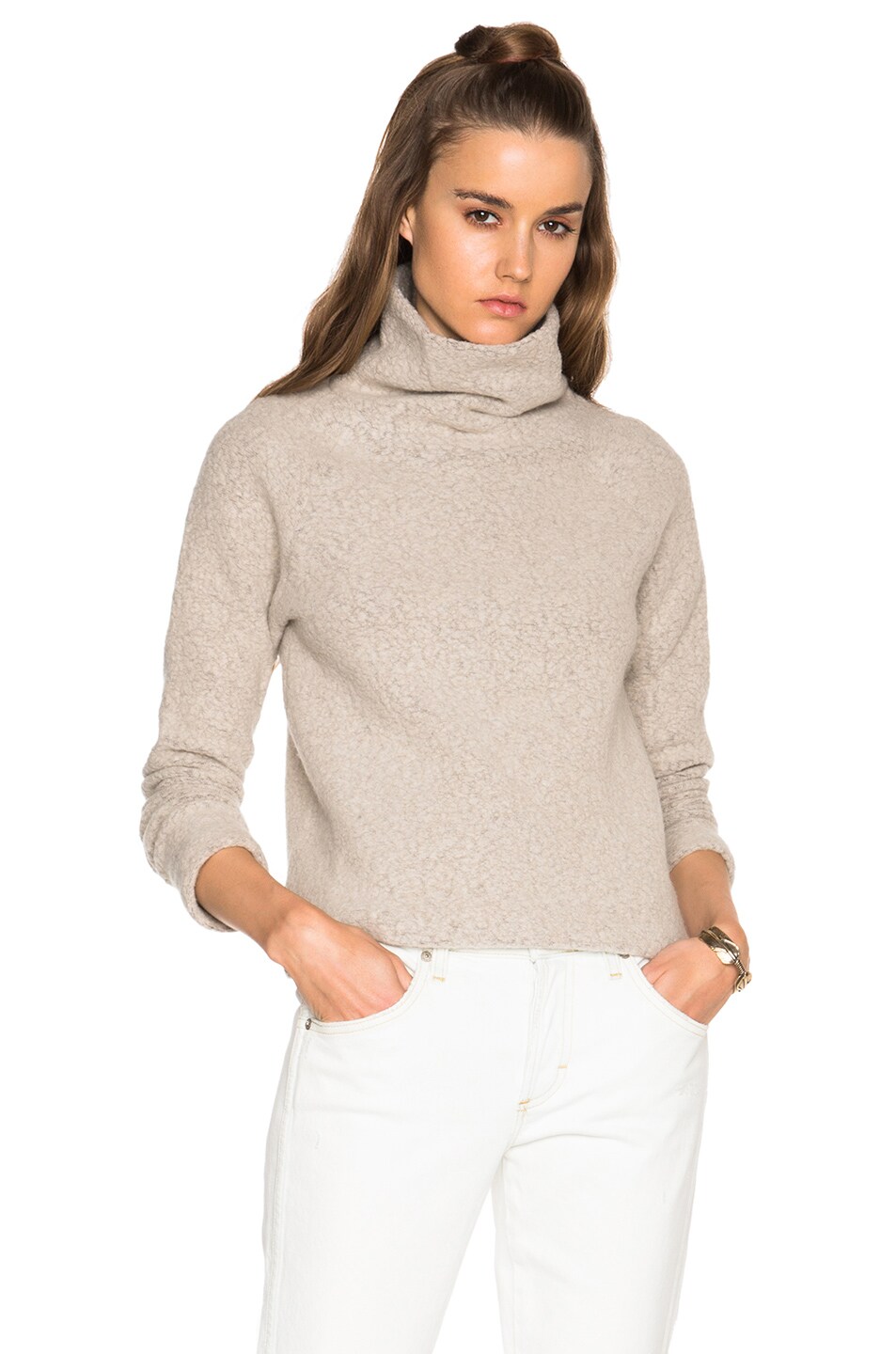 Image 1 of James Perse Raglan Funnel Neck Sweater in Cement