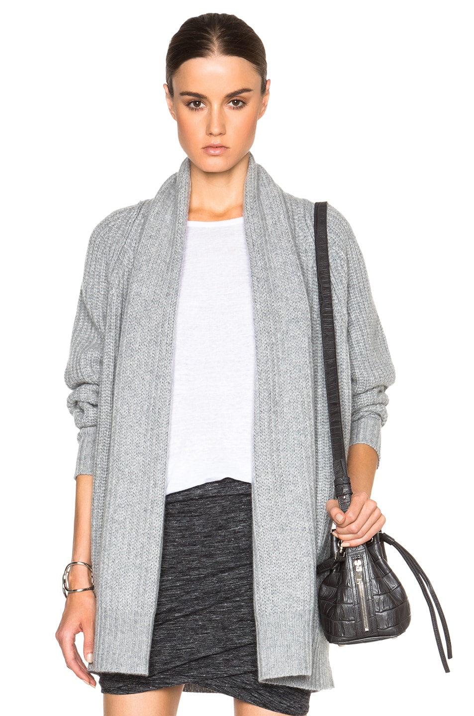 Image 1 of James Perse Ribbed Cashmere Cardigan in Heather Grey