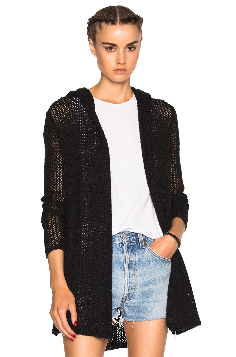 Image 1 of James Perse Hooded Cardigan Sweater in Black