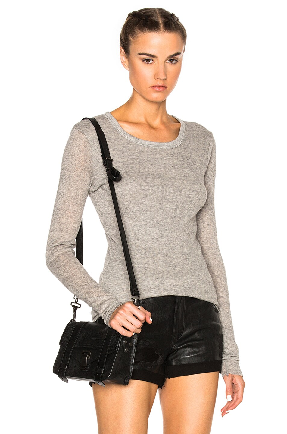 Image 1 of James Perse Doubled Cashmere Crew Sweater in Heather Grey