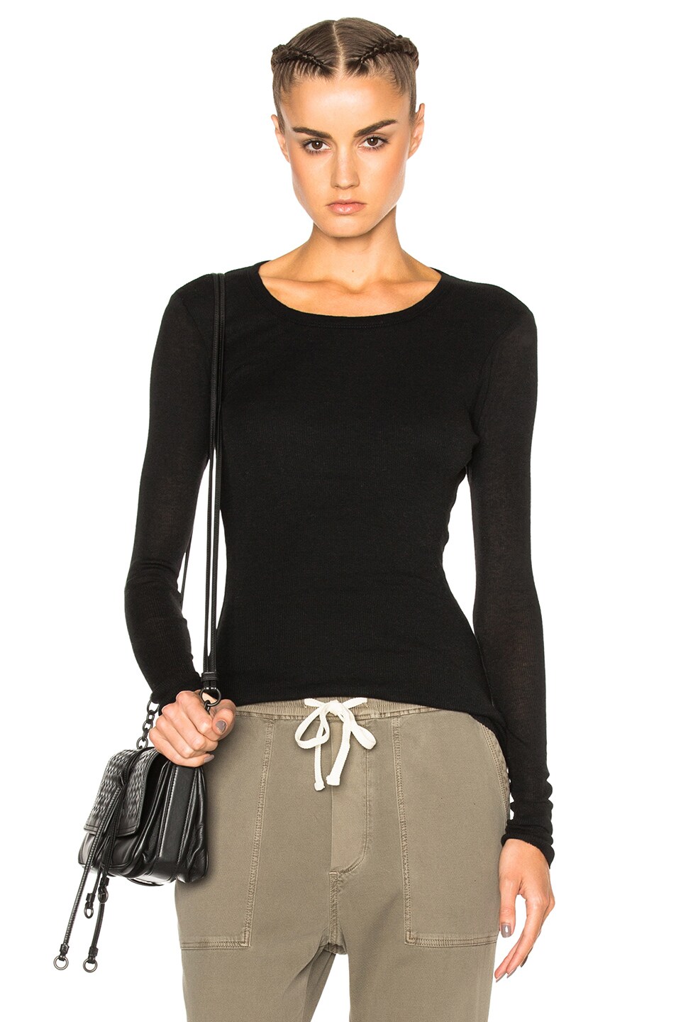 Image 1 of James Perse Doubled Cashmere Crew Sweater in Black