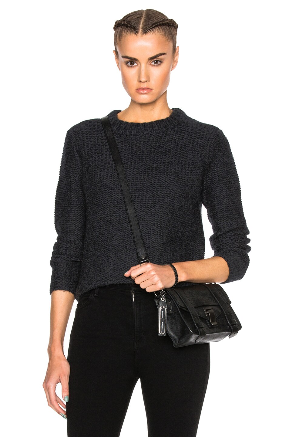 Image 1 of James Perse Cropped Cashmere Crew Sweater in Anthracite
