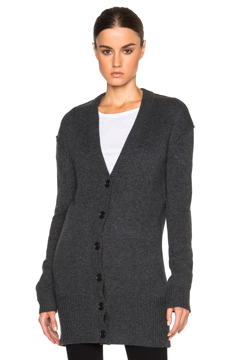 James Perse Cashmere V Neck Cardigan in Charcoal | FWRD